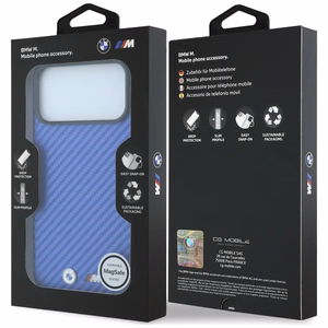 BMW kaitseümbris seadmele iPhone 18 Pro / 17 Pro: (Carbon Metal Logo), MagSafe'iga ühilduv, värv: sinine