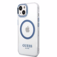 Guess Metal Outline MagSafe ümbris jaoks iPhone 14 Plus - sinine
