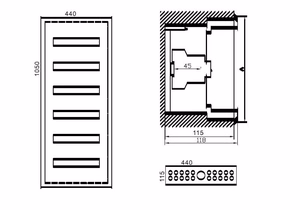 MCB kast TIBOX 440x1050x115mm; 6x16P, sisseehitatav, siseruumides