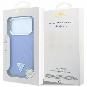 Guess Grained Triangle Logo ümbris seadmele iPhone 18 Pro / 17 Pro, MagSafe-ühilduv – sinine