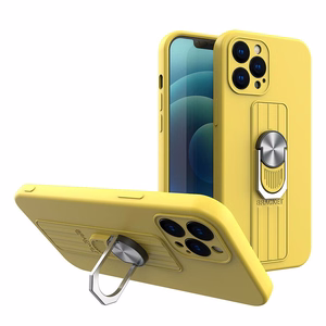 Ring Case silikoonist ümbris koos sõrmejäljega ja statiiviga iPhone 12 Pro jaoks kollane