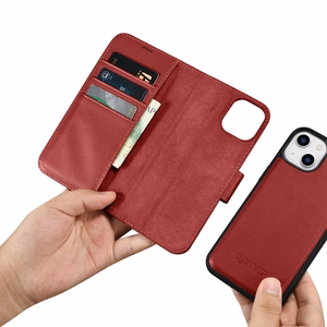 iCarer rahakoti ümbris 2in1 Cover iPhone 14 Plus Anti-RFID nahast klappkate punane (WMI14220727-RD)