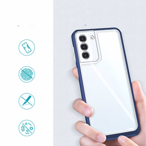 Прозрачный чехол 3in1 для Samsung Galaxy S22+ (S22 Plus) гелевый с рамкой синий