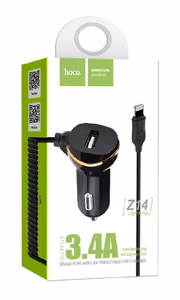 Autolaadija Hoco Z14 USB + lightning (5V 3.1A) must