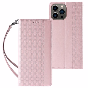 Magnet Strap Case чехол для iPhone 13 Pro Max кошелёк + мини-подвеска ремешок розовый
