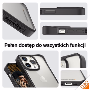 Military Grade Certified PanzerGlass ClearCase iPhone 15 Pro Ümbris - Läbipaistev & Must