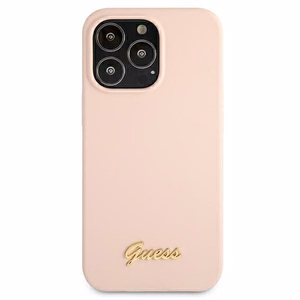 Guess GUHMP13LLSLMGLP iPhone 13 Pro / 13 6.1" светло-розовый/светло-розовый жёсткий чехол Silicone Script Gold Logo Magsafe