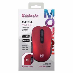 DEFENDER GASSA MM-105 RF vaikne hiir punane