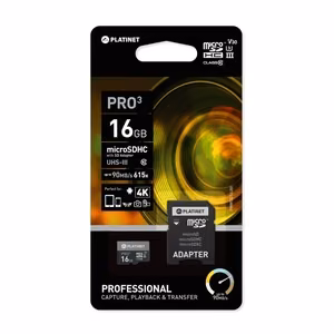 Mälukaart Platinet MicroSD 16GB (class10 UHS-III 90MB/s) +SD adapter