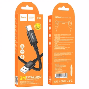 Кабель USB A - USB C Hoco 3A 3 m X91 чёрный