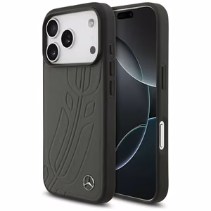 Mercedes Leather Large Laurel Leave MagSafe Чехол для iPhone 17 Pro - чёрный и серый