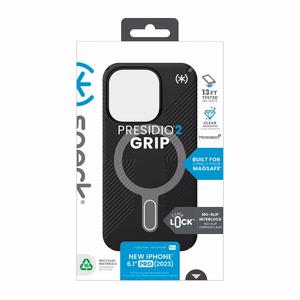 Speck Presidio2 Grip ClickLock MagSafe ümbris seadmele iPhone 15 Pro, mustas ja kiltkivihallis värvitoonis