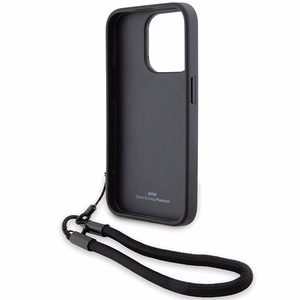 BMW Signature Leather Wordmark Cord ümbris jaoks iPhone 15 Pro - must