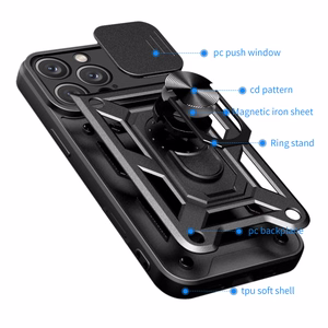 Hybrid Armor Camshield iPhone 16 Pro Max Armored Ümbris with Camera Cover and Stand - Must