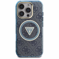 Guess IML Metal Glitter 4G Circle Triangle MagSafe Ümbris jaoks iPhone 16 Pro - Sinine