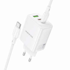 Borofone Sein laadija BN32 Cargador GaN - USB + 2xType C - QC 3.0 PD 65W koos Tüüp C to Tüüp C valge