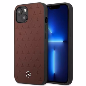 Mercedes nahast tähtede mustriga ümbris iPhone 13 mini jaoks - punane