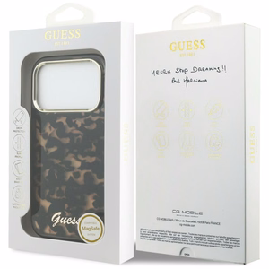 Guess IML Script Metal MagSafe Ümbris for iPhone 17 Pro - must and pruun
