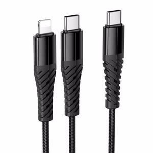 Кабель 2in1 USB C to USB C+Lightnig Hoco 1 m X123 черный
