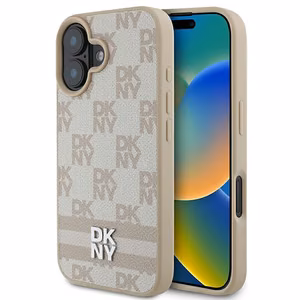 DKNY Checkered Pattern & Printed Stripes iPhone 16 Ümbris - Roosa