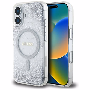Guess HC Resin Bottom Glitter MagSafe ümbris jaoks iPhone 16 - hõbedane