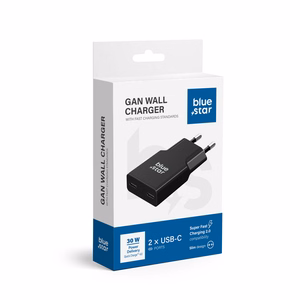 Blue Star Slim GaN TFK-SC-30WCC 30W 2x USB-C QC 4.0 / PD 3A laadija, must