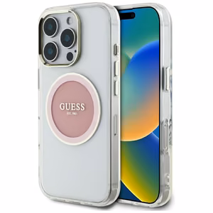 Guess IML Metal Colored Circle Classic Logo MagSafe iPhone 16 Pro Ümbris - Roosa