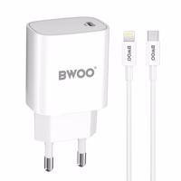 BWOO CDA159 PD seinalaadija 20W 1x USB-C port + Lightning valge