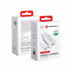 Phone laadija Forcell F-Energy USB A QC3.0 2,4A 18W + kaabel USB A to USB C TFK-TC-1099 valge