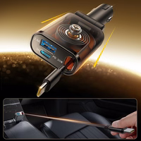 Joyroom JR-CCL07 3-in-1 Car Laadija with Built-in Retractable Kaabel - Dark hall