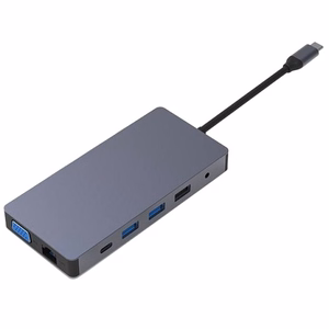 Adapter USB Type-C – 2x HDMI, VGA, LAN, 3x USB Type-A, SD, TF, USB Type-C PD100W, Aux