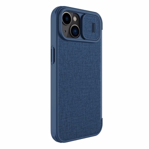 Nillkin Qin Cloth Pro Case Case iPhone 14 Plus kaamerakate Holster Cover Flip Case Sinine