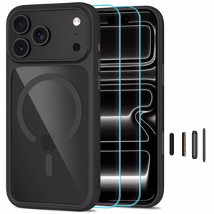 Tech-Protect MagOne CC MagSafe ümbris 2 karastatud klaasiga mudelitele iPhone 18 Pro Max / 17 Pro Max, läbipaistev must