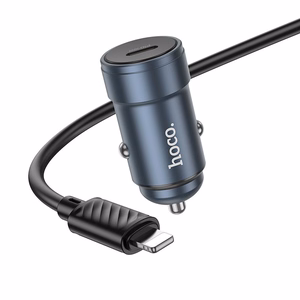 Автомобильное зарядное устройство Hoco USB C QC3.0 PD 30W + кабель USB C к Lightning Z57 металлический серый