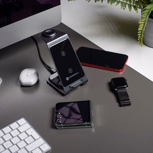 Беспроводное зарядное устройство Forcell F-Energy 3in1 Simply Charge алюминий совместимо с Apple Watch и Samsung Watch серый