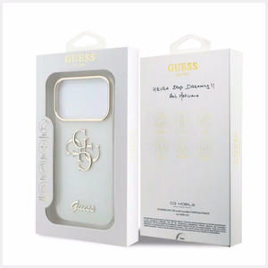 Guess IML 4G Script Metal ümbris iPhone 18 Pro / 17 Pro jaoks, valge