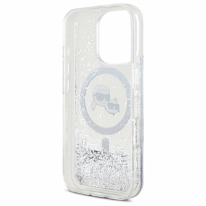 Karl Lagerfeld Liquid Glitter Karl & Choupette Head Magsafe iPhone 16 Pro Ümbris - Clear