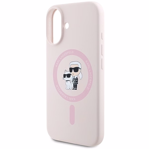 Karl Lagerfeld Silicone Karl&Choupette Heads Ring MagSafe iPhone 16 Ümbris - Roosa