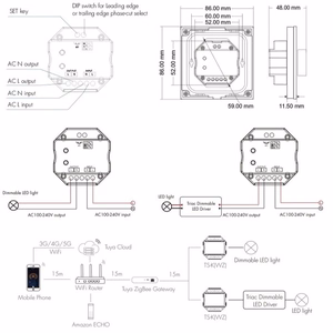 Pöörlev paneeli Triac dimmer TS-K(WZ), Zigbee, Tuya