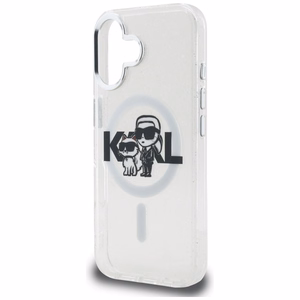 Karl Lagerfeld IML Glitter Karl & Choupette Sketch Logo MagSafe Case for iPhone 16 - Transparent