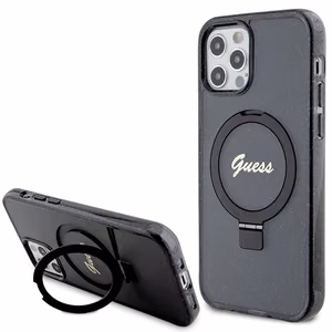 Guess Ring Stand Script Glitter MagSafe ümbris jaoks iPhone 12/12 Pro - must