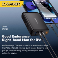 Laadija Essager "Peak 2" Must 140W (2xPD / QC3.0)