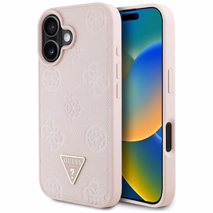 Guess Grained Hot Stamp Peony Triangle Logo MagSafe iPhone 16 Ümbris - Roosa