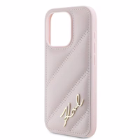 Karl Lagerfeld Diagonal Quilted Script ümbris jaoks iPhone 15 Pro Max - roosa