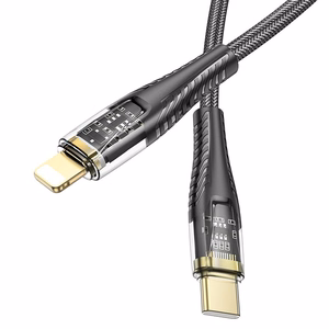 Кабель USB C to Lightning Hoco PD 27W 1,2 m U121 черный прозрачный