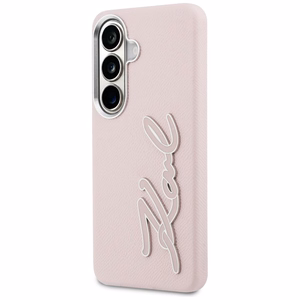 Karl Lagerfeld Grained Signature Metal Resin Logo ümbris Samsung Galaxy S26 roosa