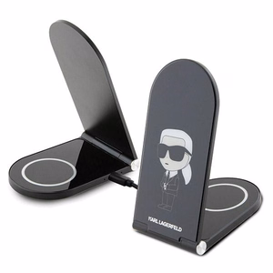 Karl Lagerfeld Ikonik MagSafe 15W induktiivne laadija, foldable 2in1 - must