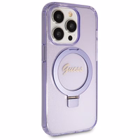 Guess Ring Stand Script Glitter MagSafe ümbris jaoks iPhone 14 Pro Max - lilla