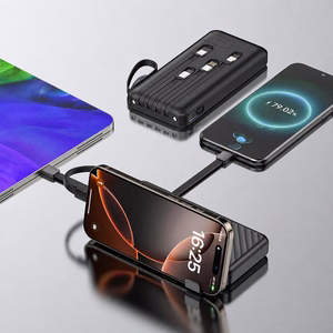 Wozinsky W11-B 10000mAh 10W akupank sisseehitatud kaablite ja taskulambiga - must
