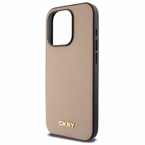 DKNY Grained Metal Logo MagSafe iPhone 15 Pro Ümbris - Beige